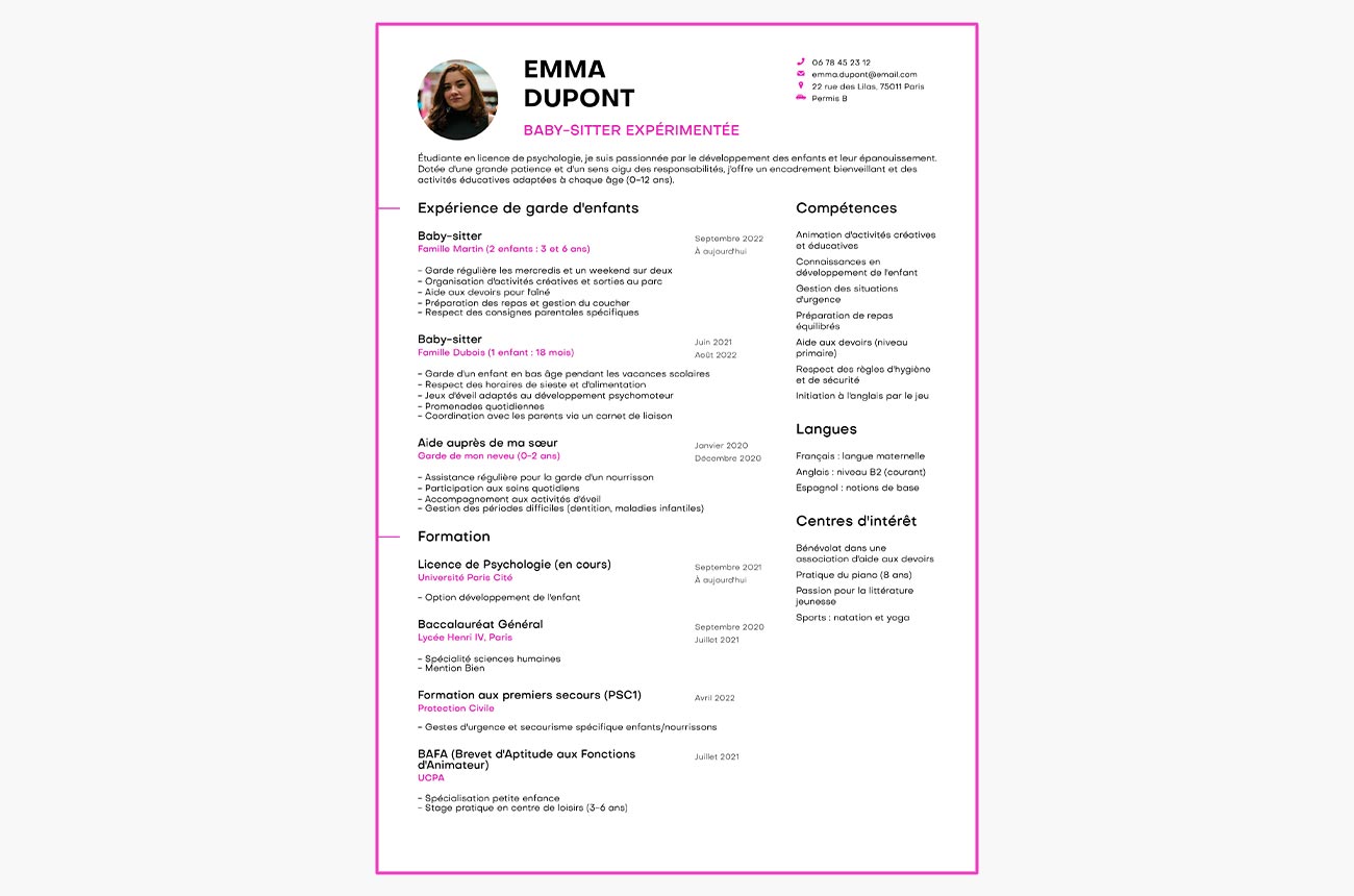 exemple de CV de baby-sitter
